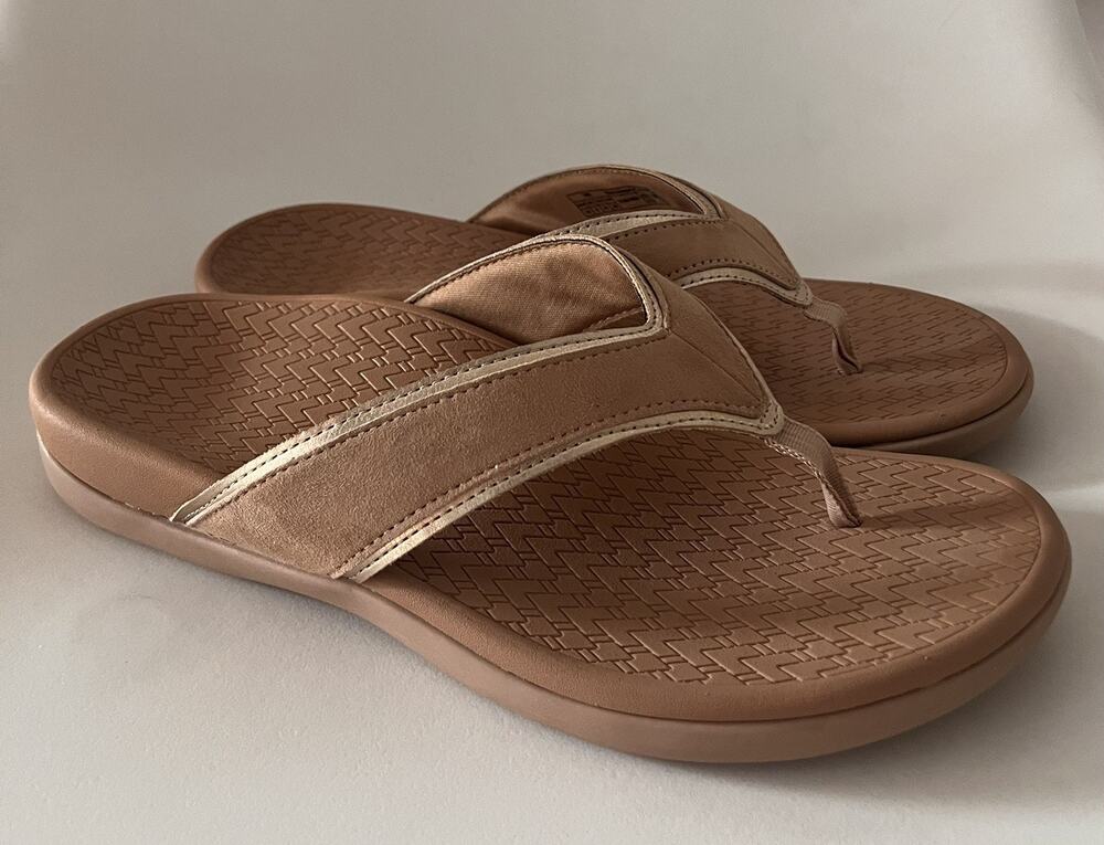 Vionic Tava Sandals Women's 10 Rose Gold Suede Thong Flip Flops Comfort